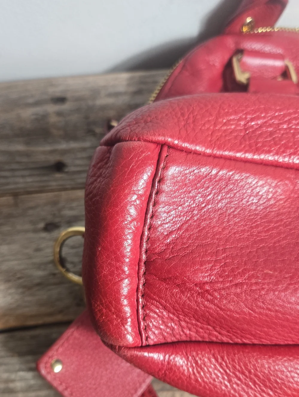 Emma Fox Red Leather Satchel Convertible Handbag with Gold Hardware